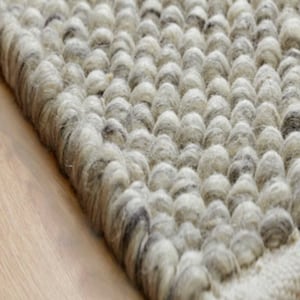 【Vintage】Hand Knit Rug 170×100 Wool Rug, Grey, 100% Wool, Boho Rug, Bohemian, Loop Rug, 80