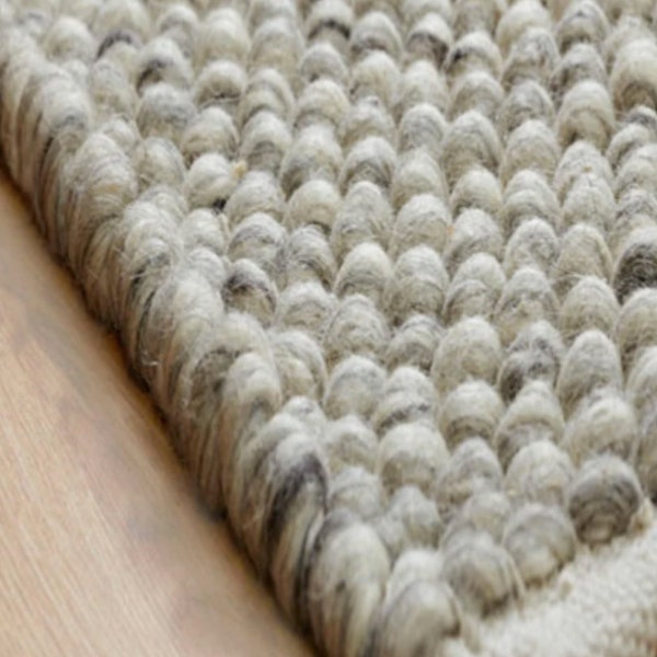 Wool Runner, Grey, 100% Wool, Boho Runner, Bohemian Decor, Floor Runner, Loop Runner, 60x230 cms, Chunky Knit Runner, Thick Pile Runner