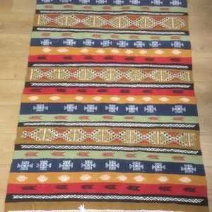 Kelim rug,  Mergoum rug, Handmade, 100% wool, Berber, Flatweave, Red, Green, Yellow, Blue