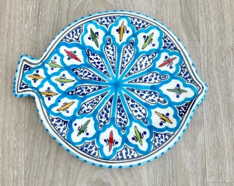 Tunisian Ceramic Plate, Turquoise Plate, Hand-painted Ceramic, Fish Plate, Moroccan Pottery, Boho Decor, Serving Platter, Kitchen Decor