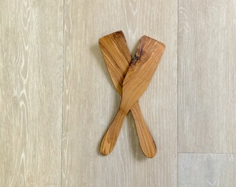 2pc Wooden Spatulas, Tunisian Olive Wood, Rustic Wood, Salad Servers, Kitchen Utensils, Moroccan Decor, Wooden Serving Spoons, Gift Ideas
