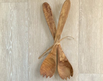 2pc Wooden Spatulas, Tunisian Olive Wood, Rustic Wood, Salad Servers, Kitchen Utensils, Moroccan Decor, Wooden Serving Spoons, Gift Ideas