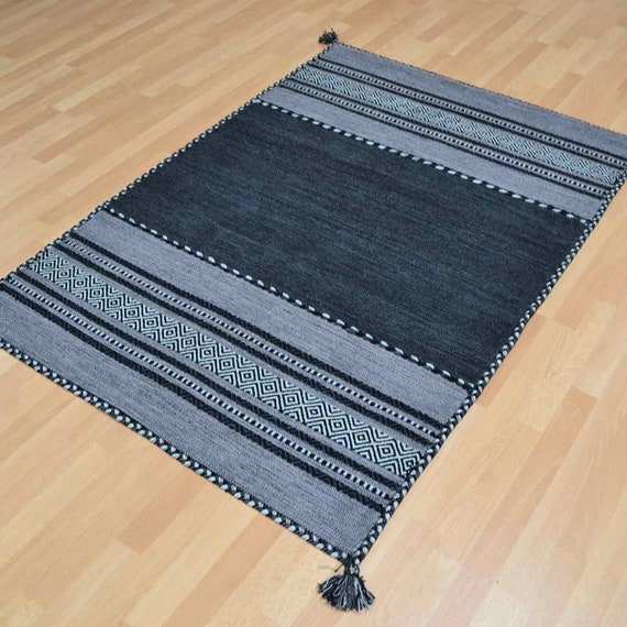 Moroccan Kilim Rug Grey Kilim Rug Charcoal Black Rug Boho Etsy