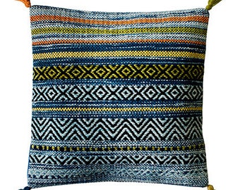 Cushion Cover, Blue Stripe, Moroccan, Blue Stripe Boho Cushion Cover, Handmade, Ben Ourain, Morocco Living Room, Boho Style, 45 x 45 cm cm