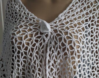 Event Shawl Wrap White Doily Edges Cut Out Handmade Shoulder Drape Cover Cotton