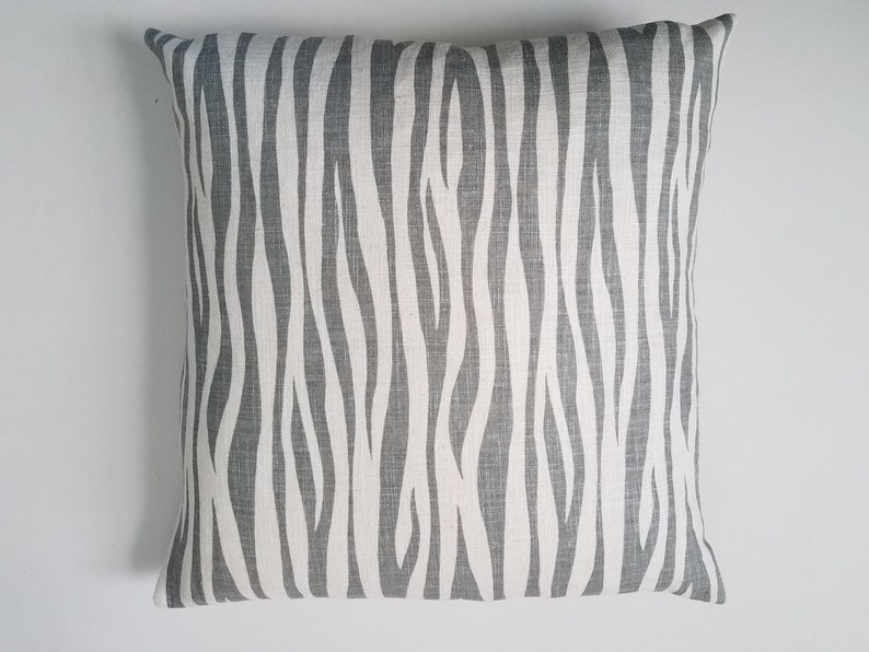 Grey /& Cream Throw Pillow Decorative Pillow Cover Linen Zebra Print Animal Print Zebra Print Pillow Cover