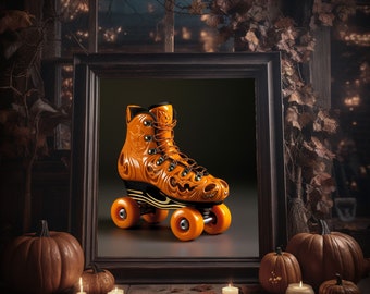 Halloween Roller Skates Digital Print, Dark Romantic Rollerblades, Fantasy Quad Skates Download Print, Roller Derby Decor Wall Art