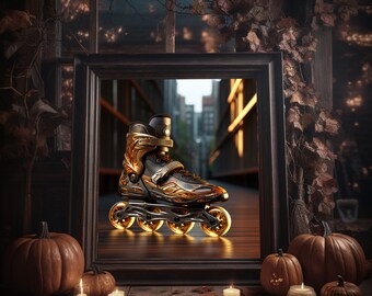 Halloween Rollschuhe Digitaldruck, Dunkelromantische Rollerblades, Fantasy Inline Skates Download Druck, Roller Derby Dekor Wandkunst