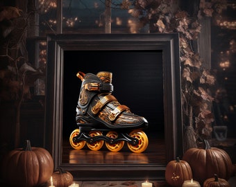 Halloween Rollschuhe Digitaldruck, Dunkelromantische Rollerblades, Fantasy Inline Skates Download Druck, Roller Derby Dekor Wandkunst