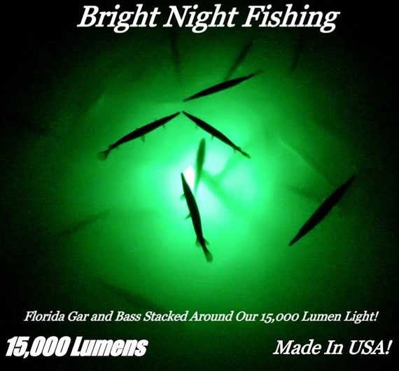 Underwater Fishing Light 15,000 Lumens 50ft Cord Green Submersible Led Crappie  Fishing Light Fish Attractor Bright 12v Dc 120v Ac Shad 