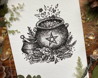 Kitchen Witch Cauldron Art Print