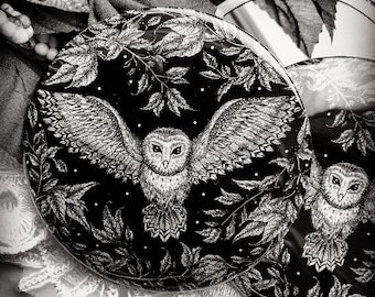 Owl Pocket Mirror. Owl Mirror, Stocking Filler, Owl Gift, Barn Owl Print, Decorated Mirror, Small Purse Mirror, Owl Gift, Bird Mirror