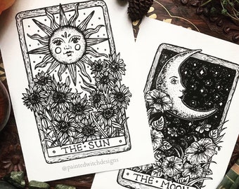 Sun and Moon Tarot Card Art Print Set