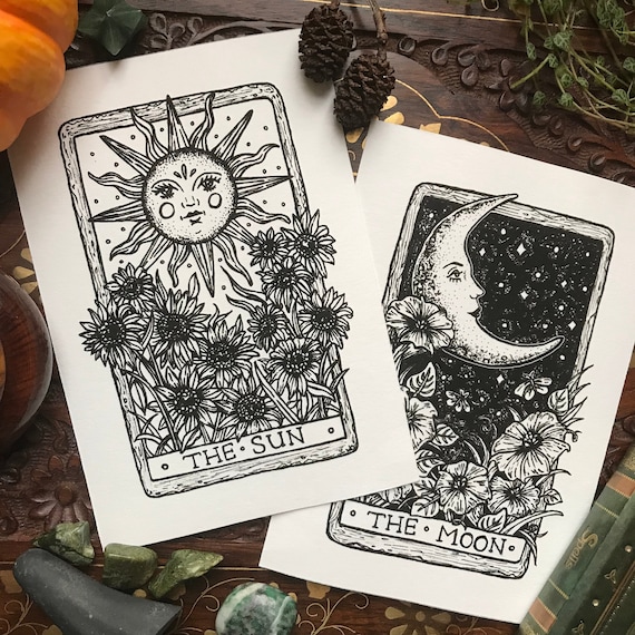 images The Sun Tarot Card Art sun and moon tarot card art print set etsy