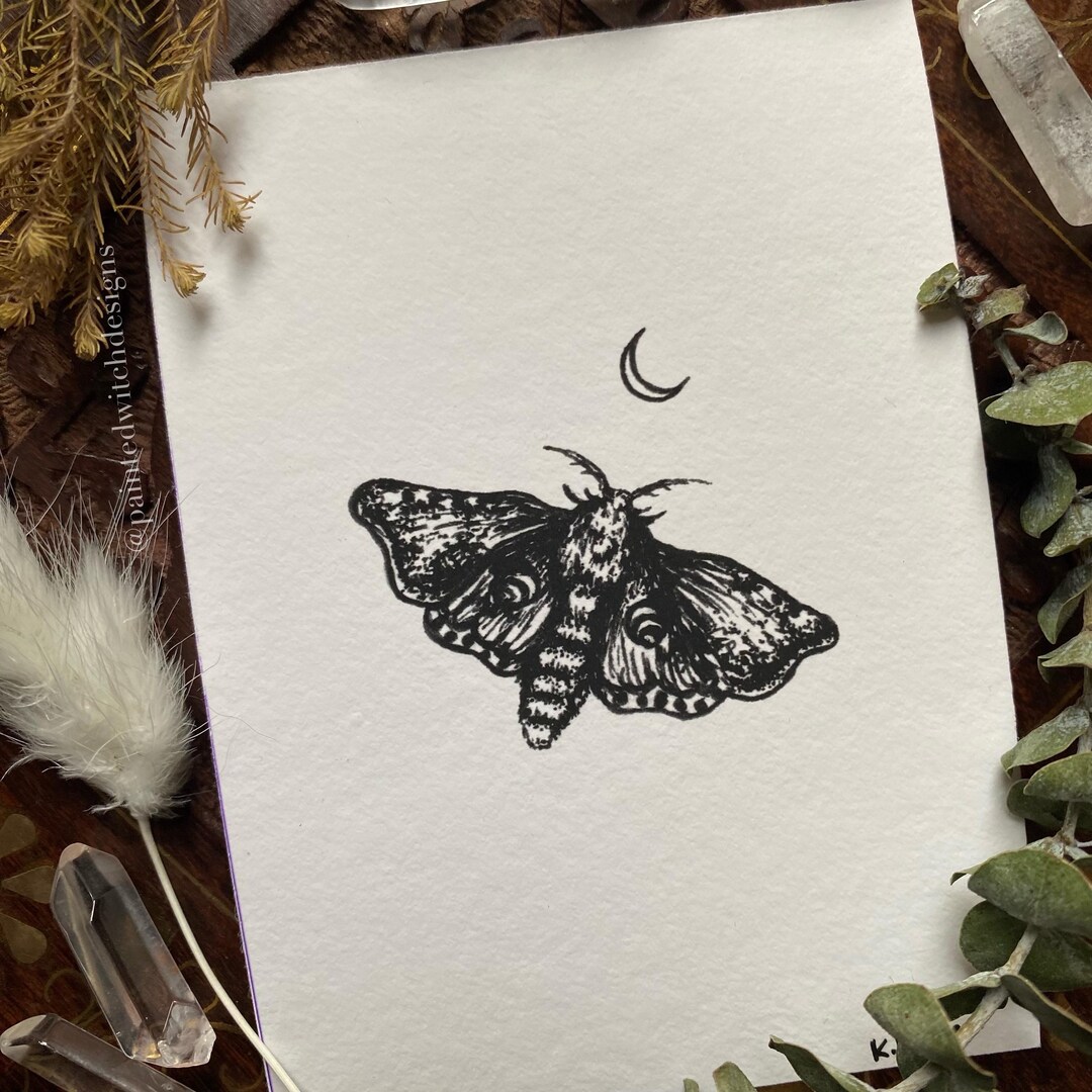 Moth & Moon Illustration Art Print - Etsy
