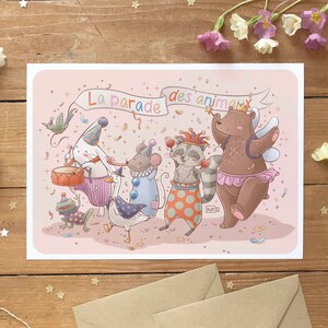 Ilustración del desfile de animales, Lindo cartel de Carnaval, Desfile de Mardi Gras, Decoración de pared para habitación infantil, formatos A3 y A4