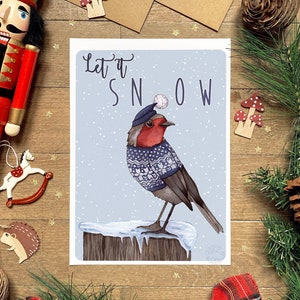 Carte de voeux Noël, Illustration oiseau rouge-gorge mignon, Reproduction aquarelle, Déco l'hiver, Idée cadeau, Format A6 et A4