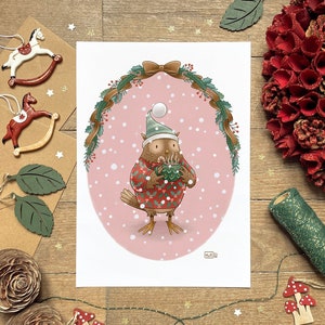Illustration hibou mignon, Affiche enfant, Carte de Noël, Décoration pour l'hiver, Carte de voeux à offrir, Idée cadeau, Formats A6 et A4