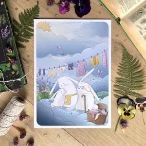 Mother's day postcard and print, Rabbit family illustration, Cute gift idea for mums, I love you Mom, Grandmother's day, A6, A4 and A3 sizes