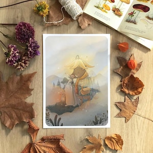 Illustration lapin et sanglier, Carte & affiche mignonnes, Automne et animaux de la forêt, Décoration murale chambre enfant, Format A6 A4 A3