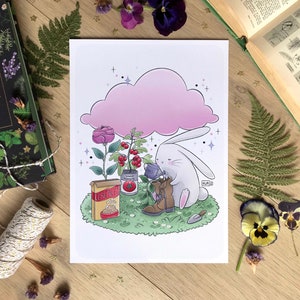 Illustration lapin jardinier et potager, Cartes et affiches mignonnes, Jardin et recyclage, Idée cadeau nature et écologie, Format A6 A4 A3