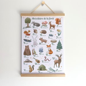 Bosque ABC - Ilustración de simpáticos animales y letras - Decoración habitación infantil - Póster A3 para colgar - Idea regalo bebé
