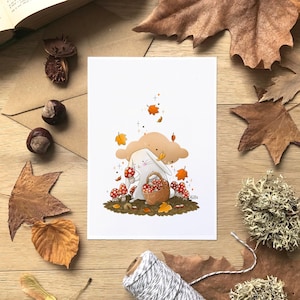 Mushroom rabbit print - Rabbit illustration - Mushrooms picking drawing, cute animal print, Fall print, Gift idea, Children room decoration