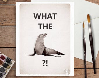 Seal posster - Watercolor drawing - Funny message poster, What the fuck, Illustration, Wall deco, Quote, French humour, Typo, Funny card