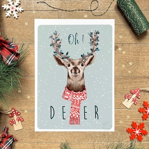 Kerstwenskaart, leuke en grappige rendierillustratie, aquarelreproductie, winterdecoratie, kaart om aan te bieden, cadeau-idee, A6- en A4-formaat