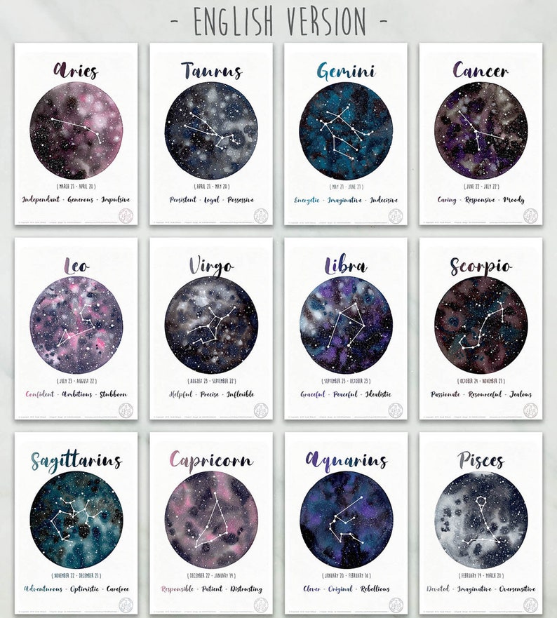 Astrology Card Zodiac Signs Cancer drawing Etsy