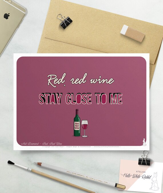 Red Red Wine Poster Quote Poster Song Lyrics Red Red Wine Etsy