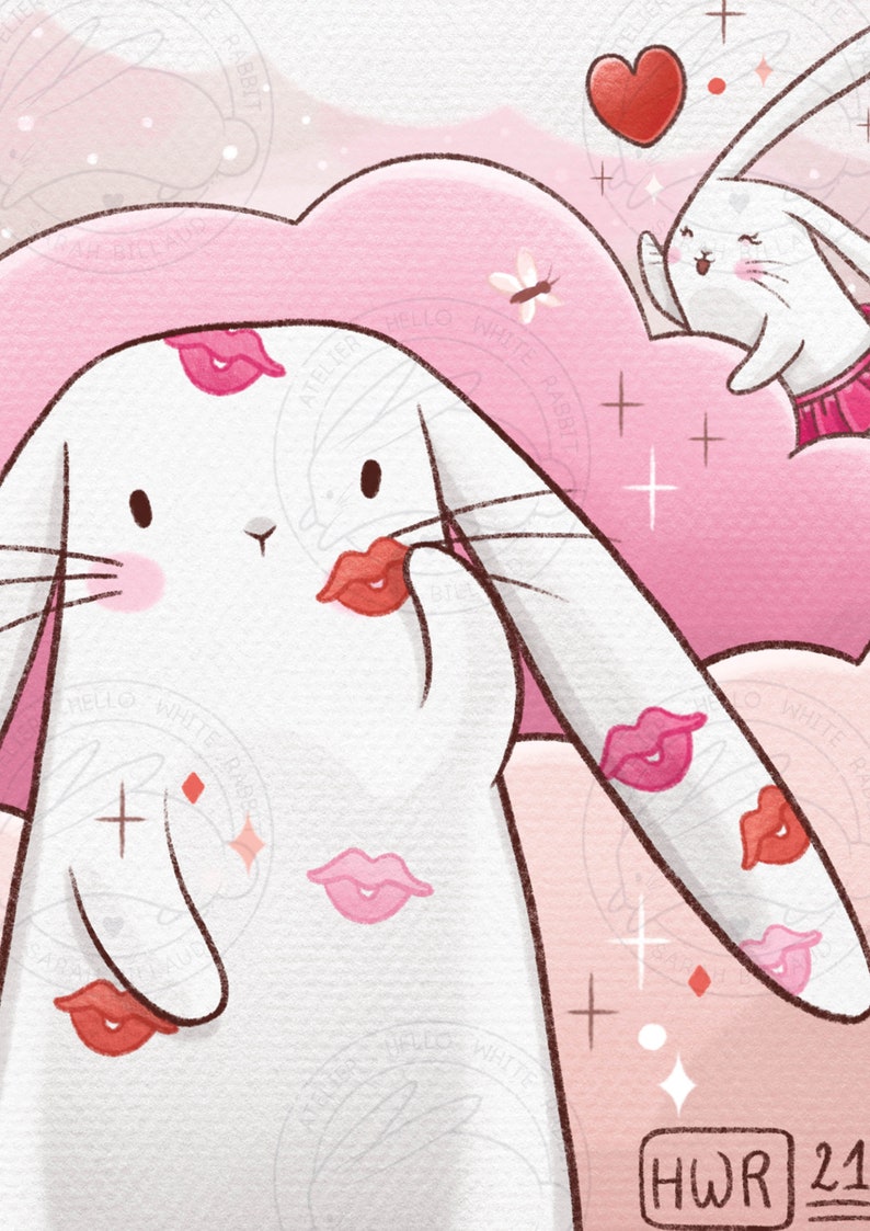 Love Inc Rabbit Kiss Lipstick Illustration, I Love You Postcard, Valentine's Day Print ...