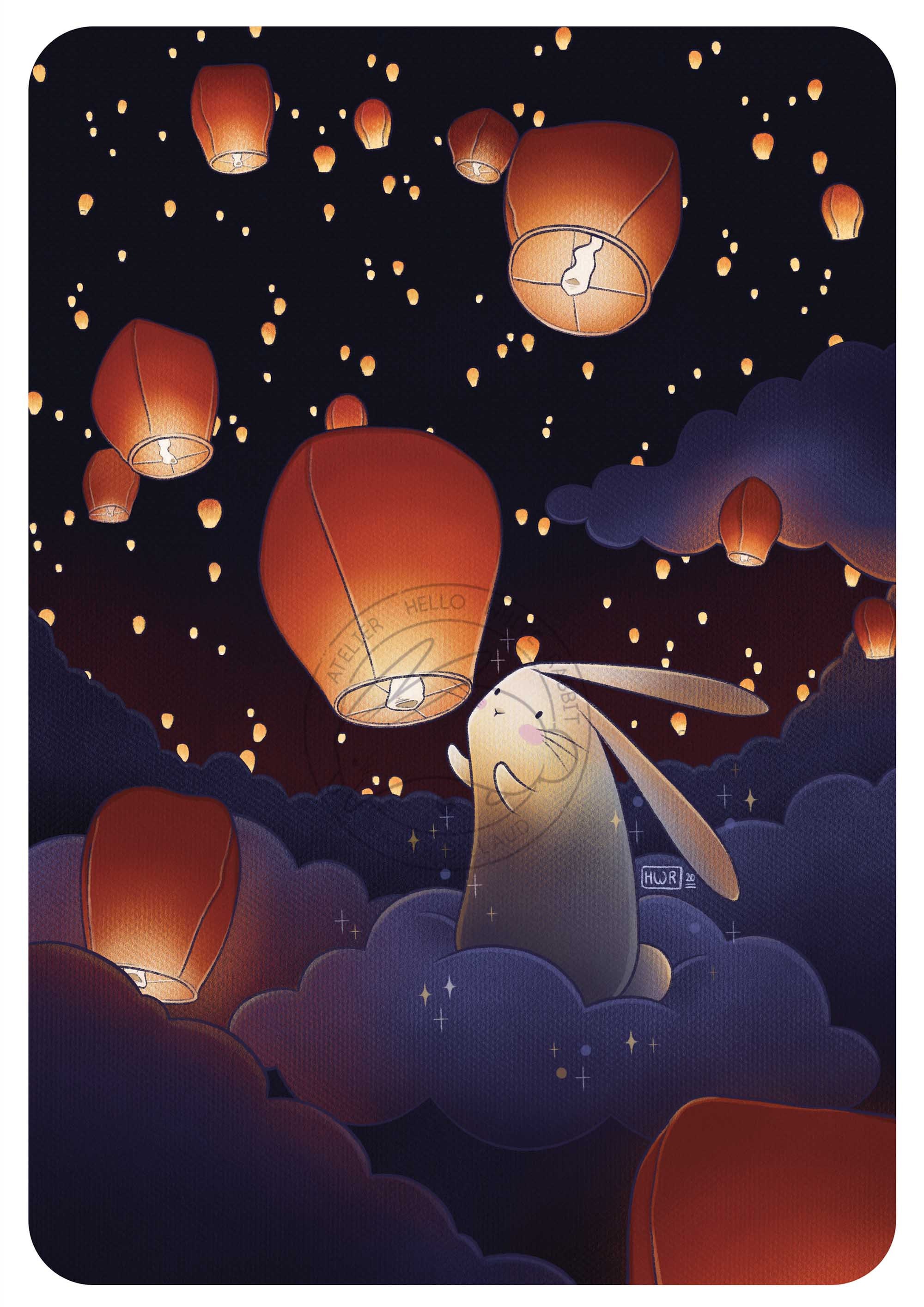 Drawing Rabbit Lanttern Magic Lantern Print - Rabbit Illustration - Skylights Drawing, Cute ...