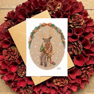 Illustration renne mignon, Affiche enfant, Carte de Noël, Décoration pour l'hiver, Carte de voeux à offrir, Idée cadeau, Formats A6 et A4
