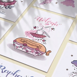 Póster personalizado con el nombre, Ilustración infantil personalizada, Decoración de la pared del dormitorio para niños y bebés, Idea de regalo de nacimiento, Formato A4 A3