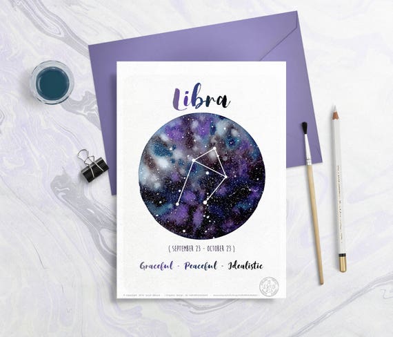 Astrology Card - Zodiac Signs - Libra, Horoscope, Planet