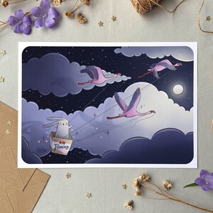 Affiche lapin mignon & écologie | Illustration murale | Format A3 A4 Carte A6 imprimé en France | Déco chambre enfant | Art doux et engagé