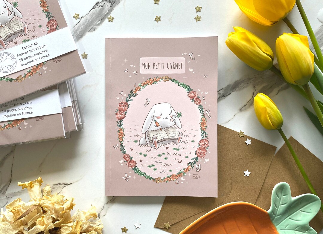 A5 Rabbit A5 Notebook With a Cute White Rabbit - 58 Glued White Pages - Soft ...
