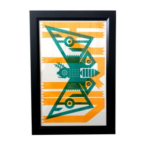 Mothra | 11x17 Art Print | Yellow and Blue | Risograph | Home Decor | Godzilla | Pop Culture | Poster