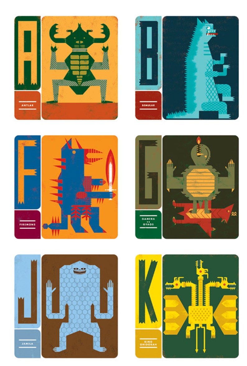 Kaiju Alphabet Full Color Digital Art Print Poster Godzilla Pop Culture Home Decor image 3