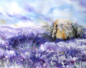 Provence, original watercolor painting of a shelter in Provence, unique watercolor of an Provence landscape