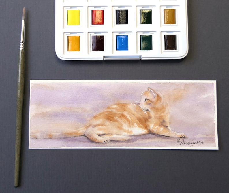 Bookmark original watercolor painting Cat Weissenberger Christine