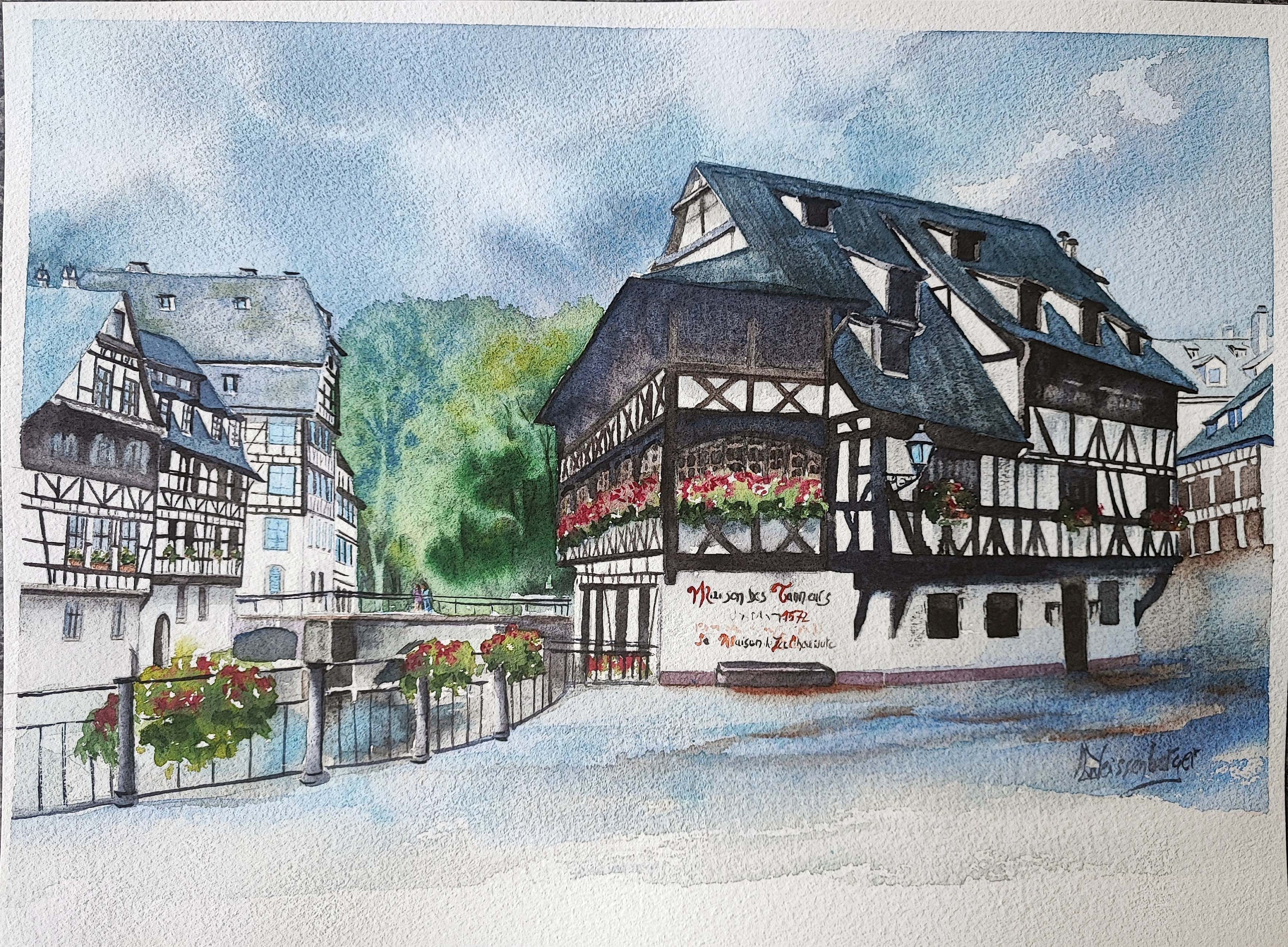Strasbourg aquarelle peinture originale paysage ville Alsace - Etsy France