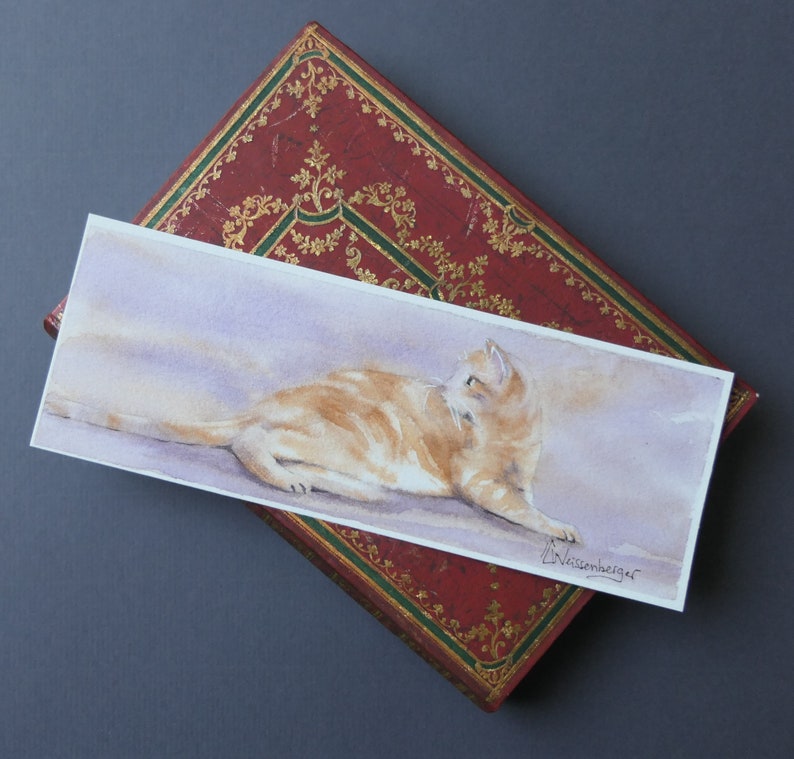 Bookmark original watercolor painting Cat Weissenberger Christine