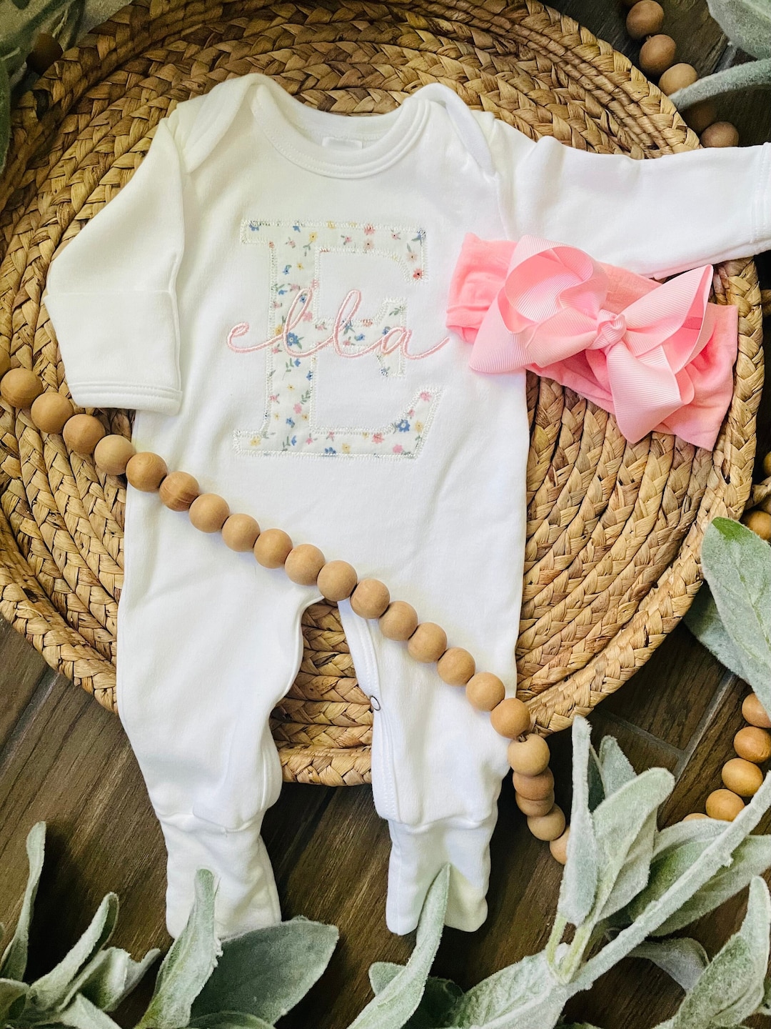 Personalized Baby Girl Coming Home Outfit, Vintage Floral Newborn