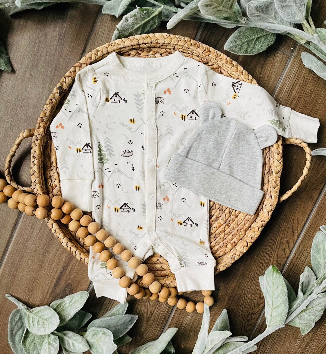 Personalized Baby Boy Coming Home Outfit, Newborn Sleeper and Hat Set