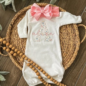 Personalized baby girl coming home outfit, Vintage floral newborn gown with name, Southern baby girl outfit, spring baby girl gift set