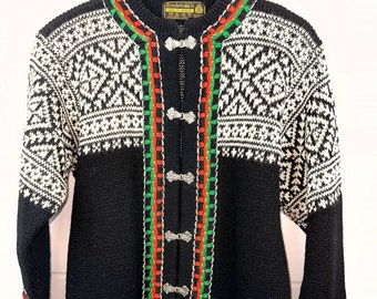 Vintage Nordstrikk Norwegian Wool Black and White Fair Isle Cardigan Sweater