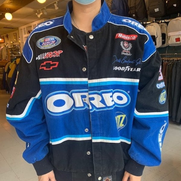 RARE 90's Oreo Chase Nascar Racing  Jacket Awesome Loads of Sponsors Logos