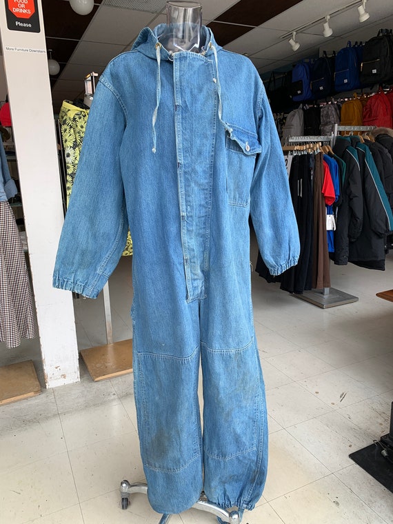 SetLow Vintage Cool Hooded Denim Workwear Coverall